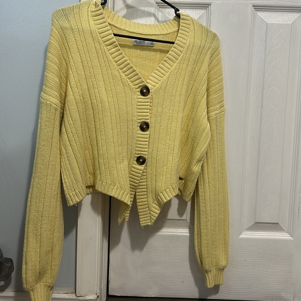 Hollister Yellow Ribbed Cardigan Sweater SMALL